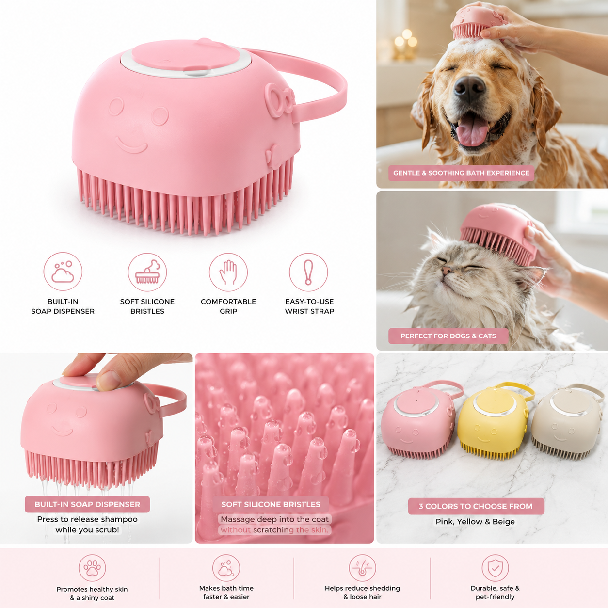 Silicone Pet Bath Brush Massage Cleaning Tool
